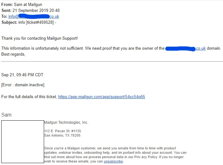 Mailgun spam email support ticket phishing
